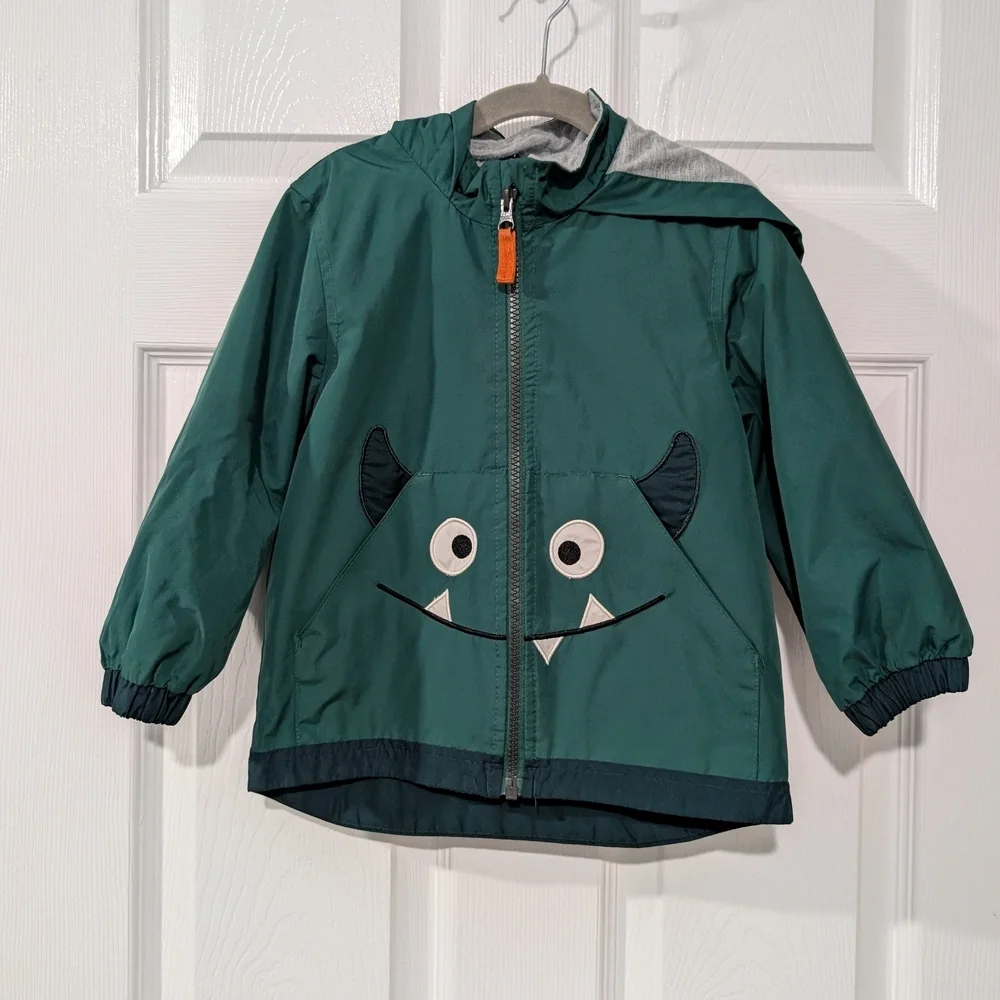 Carter's Toddler Boy Green Monster Zip Up Windbreaker Jacket in Size 3T
